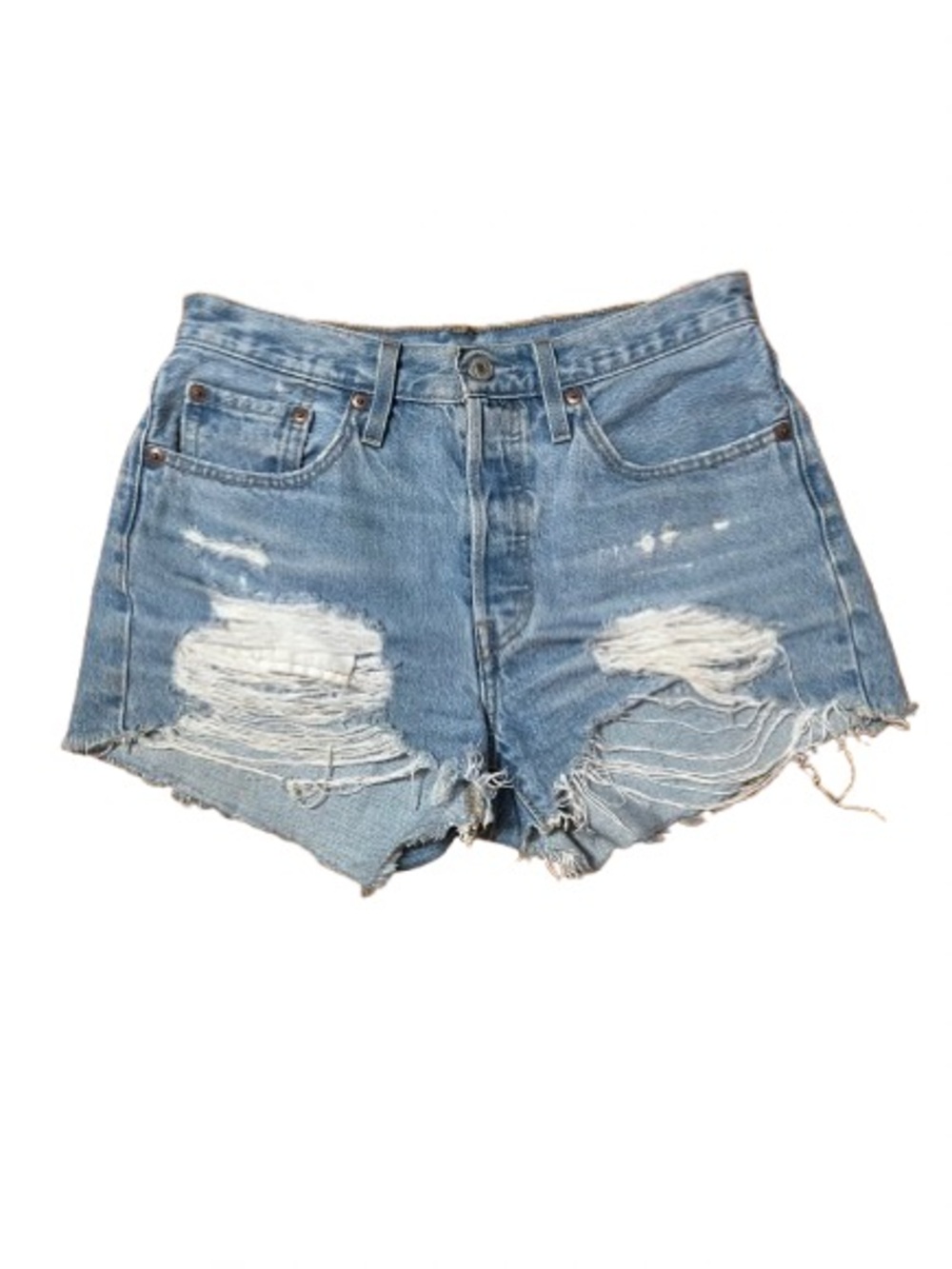 Levi’s 501 Denim Distressed  Women’s Button Fly Shorts - Light Blue Size 27